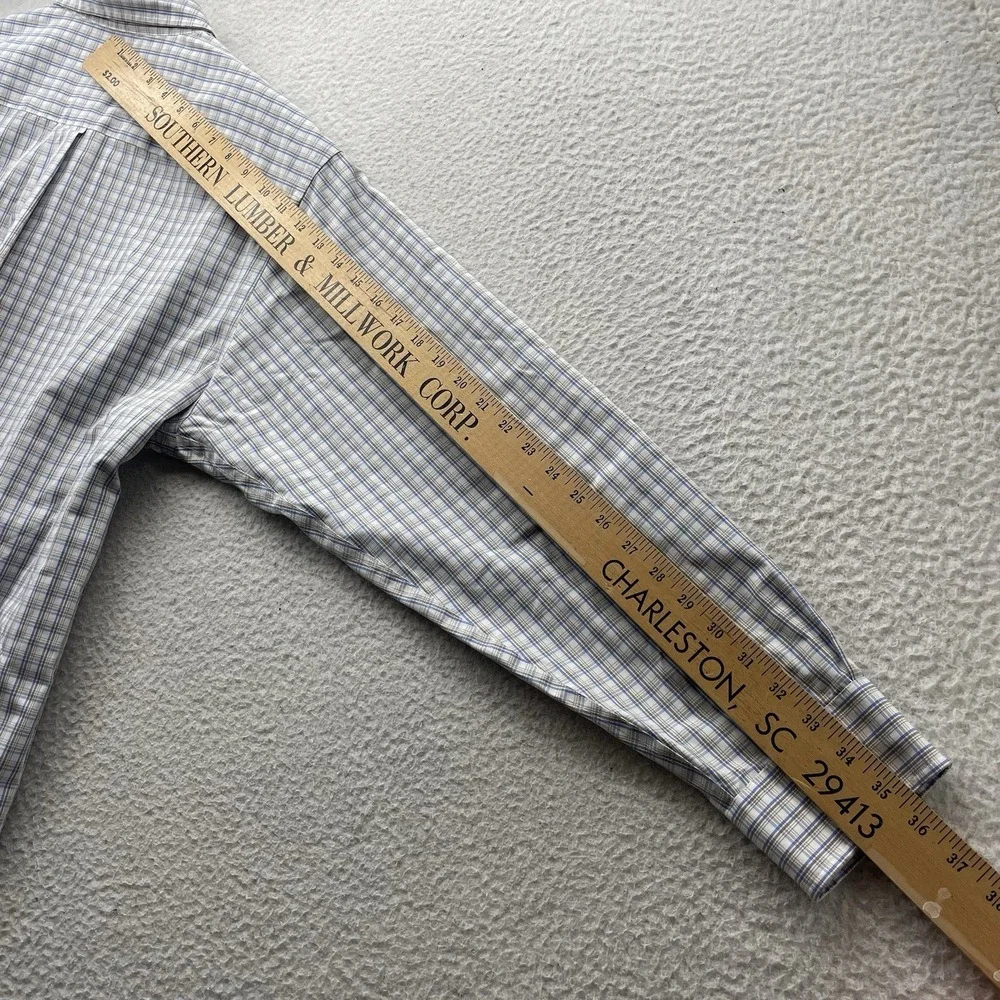 Joseph A Bank Traveler Shirt Mens XL Blue Brown White Plaid Check Preppy Exec - Picture 7 of 9